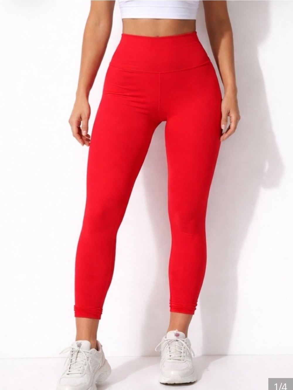WILO THE LABEL Ribbed 7/8 Ruched Ankle Leggings in Fire Large NWT 169
